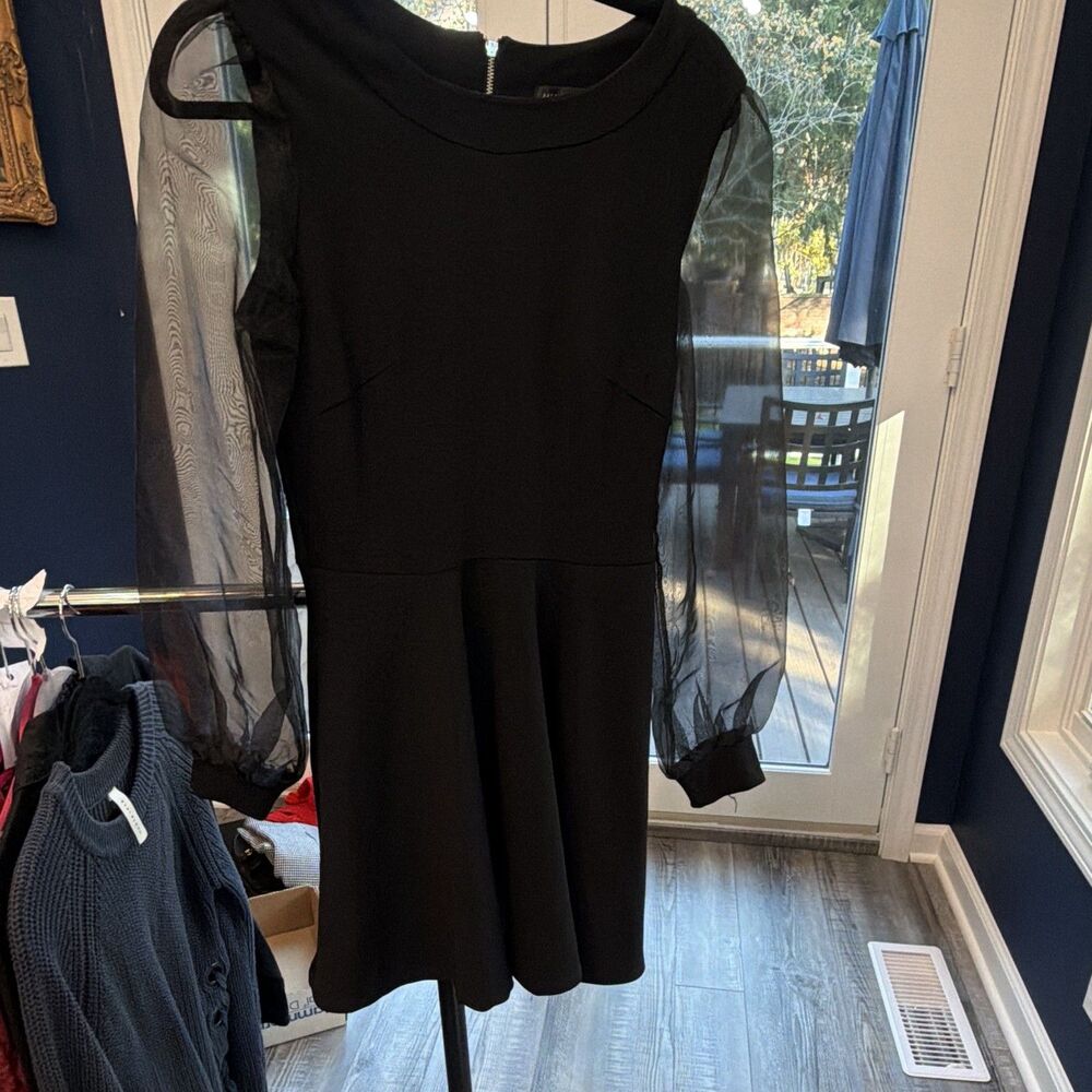 Midnight Doll Sheer Sleeved Fit And Flare Black Dress Size S